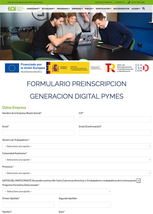 Formulario de preinscripción EOI